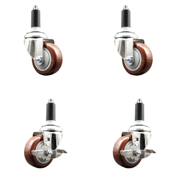 Service Caster 3 Inch 316SS Maroon Poly Swivel 1-1/8 Inch Expanding Stem Caster Brake SCC, 2PK SS316EX20S314-PPUB-MRN-2-TLB-2-118 - main